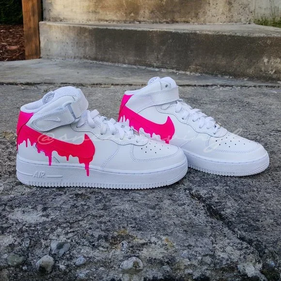 Nike Air Force 1 Mid Pink Paint Drip Custom NWT